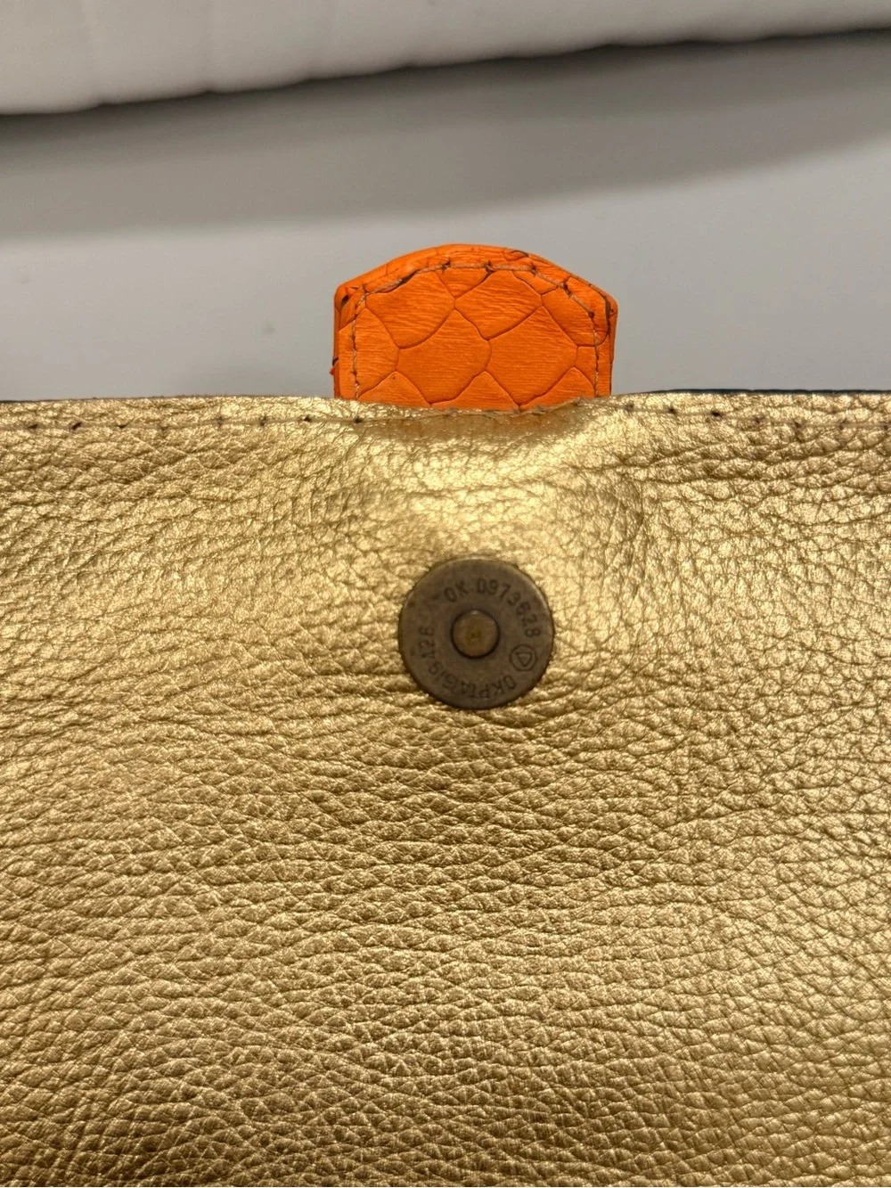 Rare Vintage Genuine Argentine Leather Leopard - print, Gold Clutch